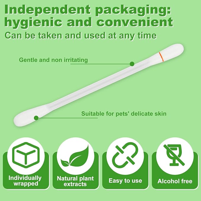 twoworld Pet Ear Swabs,2-in-1 Pet Ear Cleaning Liquid Swabs,Cat &amp; Small Dog Ear Cleaner Swabs,Ear Cleaner Solution for Dogs and Cat for Daily Ear Cleaning Removes Wax, Dirt, &amp; Odor (100)