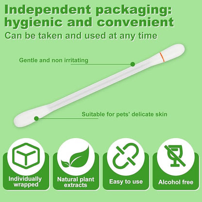 twoworld Pet Ear Swabs,2-in-1 Pet Ear Cleaning Liquid Swabs,Cat &amp; Small Dog Ear Cleaner Swabs,Ear Cleaner Solution for Dogs and Cat for Daily Ear Cleaning Removes Wax, Dirt, &amp; Odor (100)