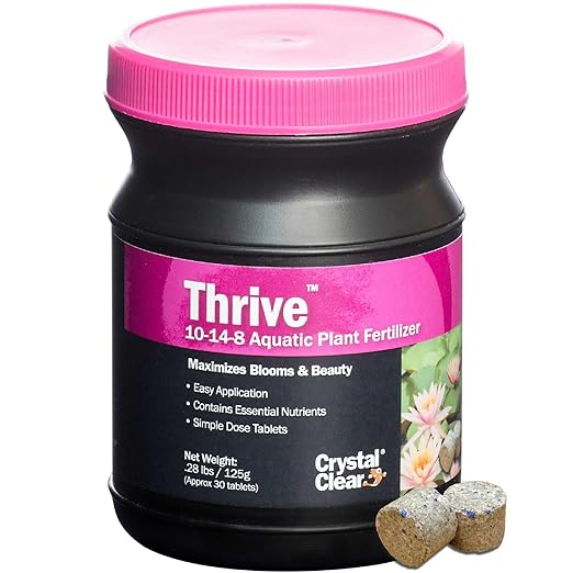 CrystalClear Thrive Aquatic Pond Plant Food, Fish Safe Water Garden Fertilizer, Nutrients Boost Lily &amp; Lotus Flower Bloom &amp; Root Growth, 30 Tablets