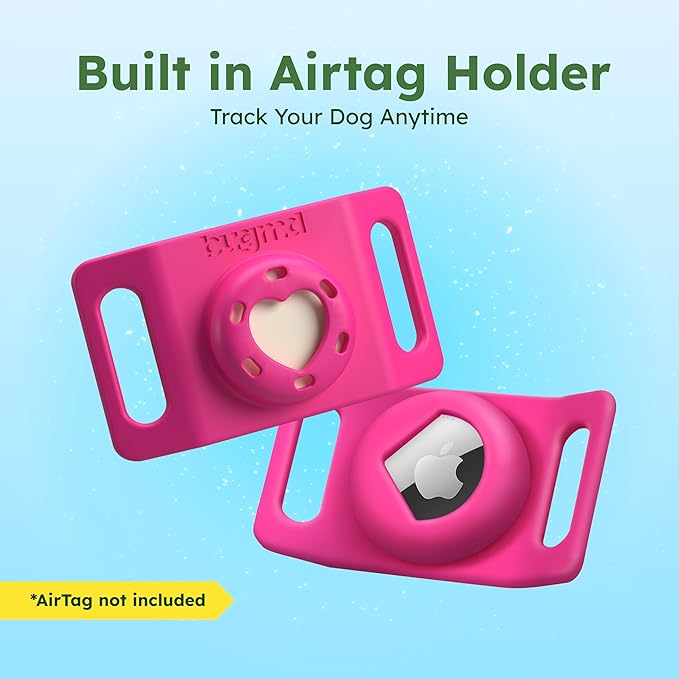 BugMD Paw Guardian Flea &amp; Tick Pendant (3-Pack) with AirTag Holder – Plant-Based Flea &amp; Tick Prevention for Dogs – Pet Collar Tag &amp; GPS Tracker Holder for Dogs – Pink