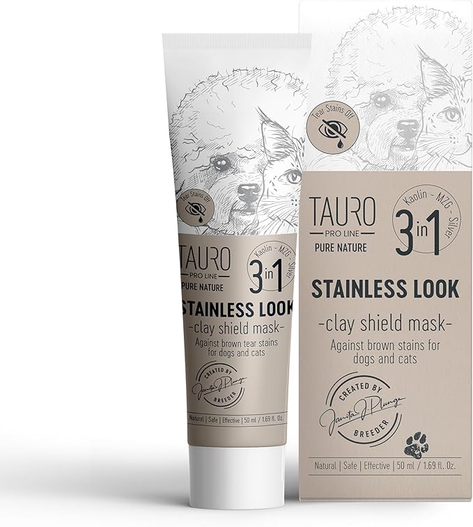 Tauro Pro Line Clay Tear Stain Remover for Dogs - Shield Mask for Eyes, Ears, Mouth, Gentle Grooming Product for Dogs, Puppy &amp; Cat (Stainless Look - 1.69 Fl Oz)