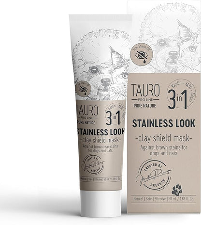 Tauro Pro Line Clay Tear Stain Remover for Dogs - Shield Mask for Eyes, Ears, Mouth, Gentle Grooming Product for Dogs, Puppy &amp; Cat (Stainless Look - 1.69 Fl Oz)