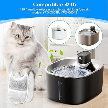 6 Set Cat Water Fountain Filters &amp; Sponges for 135 fl oz/4L Wilreless Cats Drinking Water Fountain, Cat Fountain Pump Replacement, YPD-C004P YPD-C004S Pet Fountain Replacement Filter
