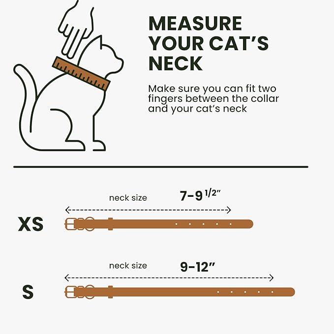 BRONZEDOG Leather Cat Collar with Removable Bells Non Breakaway Kitten QR Tag for Girl Boy (7" - 9" for Cats, Light Brown &amp; Silver)