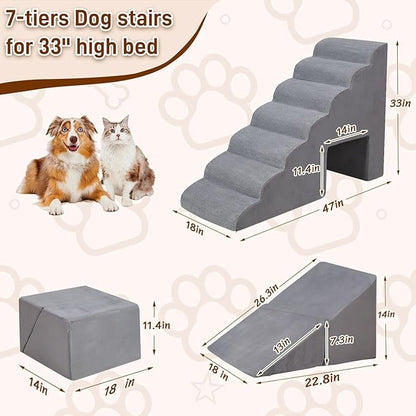 Dog Stairs &amp; Steps for High Beds 30-36 inches High Tall, LitaiL 33inch 7 Steps Pet Stairs/Steps for High Beds Small Large Dogs, Non-Slip Dog Ramps/Ladder for Old Dogs/Cats
