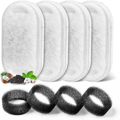Cat Water Fountain Filter, Filters Replacement for 108Oz/3.2L&amp;67Oz/2L&amp;135Oz/4L Stainless Steel Pet Water Drinking Fountain, Dog Indoor Water Dispenser Fountain Carbon Filter (4 Filters &amp; 4 Sponges)