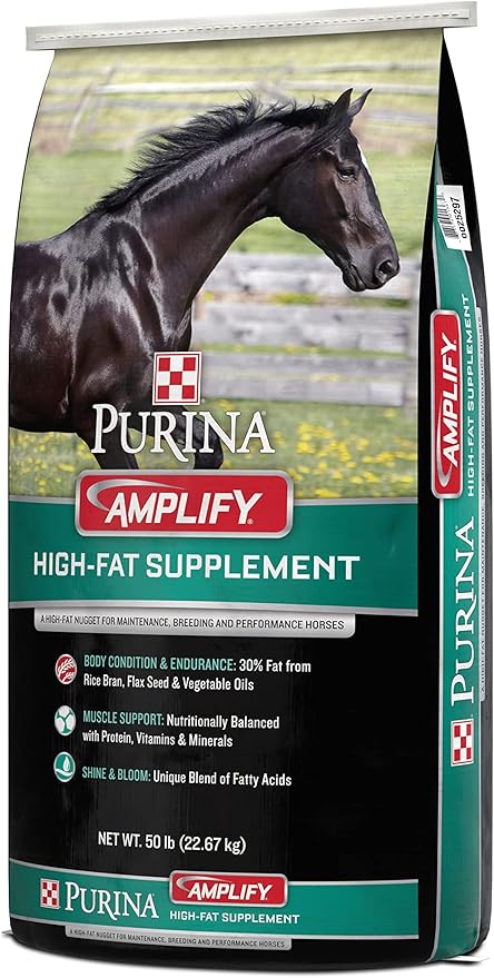 Purina, Amplify Equine, High-Fat Horse Supplement for Maintenance, Breeding, &amp; Performance Horses, 50 lbs