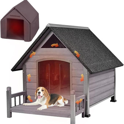 Metal Frame Dog House with Insulated Liner for Indoor &amp; Outdoor Use - Large Dog Kennel with Weatherproof Roof &amp; Foot Pads for Small, Medium &amp; Large Dogs(Grey)