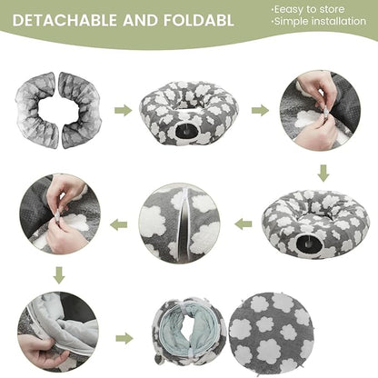Cat Tunnel Bed for Indoor Cats,Soft Peekaboo Cave Cat Donut Tunnel with Washable Circle Cushion Central Mat, 3 Ways Shaped Round Pet Play Tunnel Toy for Kitten Puppy Rabbit Ferret Green