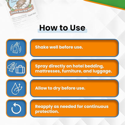 Natural Bed Bug Killer – 3 Pack (3oz Each) Travel Spray – Non-Toxic, TSA Safe, Child &amp; Pet Friendly Formula for Airbnb, Luggage, Hotels, Rideshare, and Work Trips