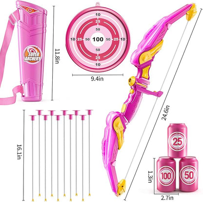 TEMI Bow and Arrow Set for Kids - Archery Toy Set - LED Light Up with Suction Cup Arrows, Target &amp; Quiver, Indoor and Outdoor Toys for Children Boys Girls