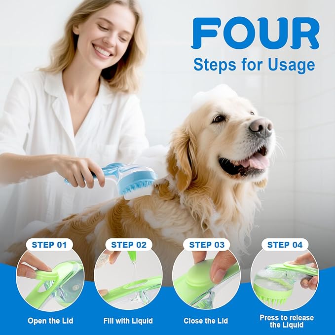 Dog Bath Brush, Silicone Pet Bath Brush with Soap Dispenser,Deep Cleansing &amp; Gentle Massage for Dogs &amp; Cats, Suitable for Long &amp; Short Hair, Easy Grip, Bathing &amp; Grooming(Green)