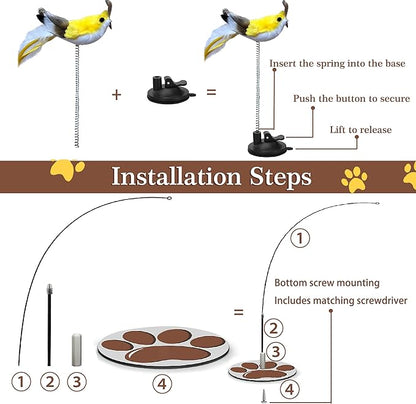 Interactive Cat Toy for Indoor, Includes Metal Base, Suction Cup Cat Base, Cat Wand,Bird Simulation Toys and Feather Toy, Set of 7 PCS