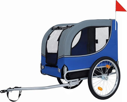 Blue-Grey Large Folding Bike Trailer for Dogs – Heavy-Duty Steel Frame, 66LB Capacity Pet Carrier for All-Terrain Cycling, Jogging &amp; Camping Adventures!