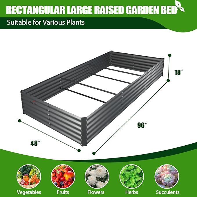 A ANLEOLIFE 8X4X1.5 ft Galvanized Raised Garden Beds Outdoor, Rectangular Metal Planter Box for Planting Vegetables Flowers Herb, Anti-Rust &amp; Easy-Setup, Quartz Grey