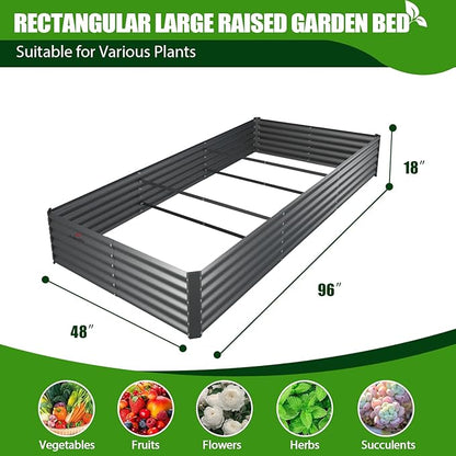A ANLEOLIFE 8X4X1.5 ft Galvanized Raised Garden Beds Outdoor, Rectangular Metal Planter Box for Planting Vegetables Flowers Herb, Anti-Rust &amp; Easy-Setup, Quartz Grey