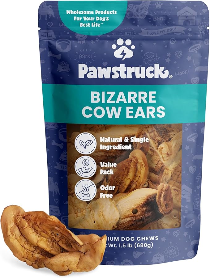 Pawstruck Natural Bizarre Cow Ears Bargain Bag – Rawhide-Free, Highly Digestible, Low Calorie &amp; Long-Lasting Chew Treat for All Breeds – 1.5 lb Bag