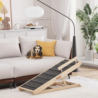 Dog Ramp for Bed, Couch, Car, Folding Pet Ramps 44.48" Long Adjustable 15"-22" Wooden Stairs with High Traction Mat &amp; Safety Side Rails for Small &amp; Medium Old Dogs &amp; Cats, up to 200 lbs