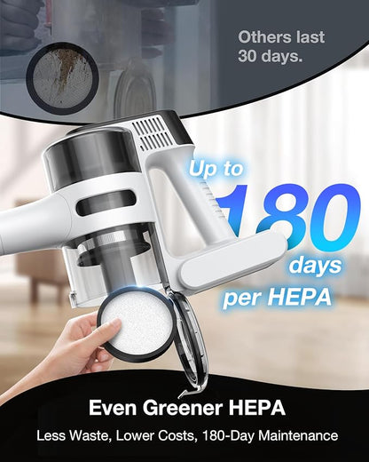 Cordless Stick Vacuum Cleaner for Home, Lightweight Rechargeable Vacuum with 55min Runtime, Powerful Suction, Green LED Headlight, 9-in-1 Pet Hair Carpet &amp; Hardwood Floor Cleaner