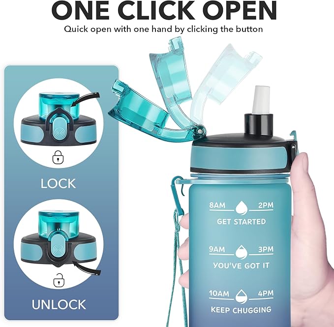 Enerbone Water Bottle, Leakproof BPA &amp; Toxic Free, Motivational Water Bottle with Times to Drink and Straw, Fitness Sports Water Bottle with Strap for Office, Gym, Outdoor Sports