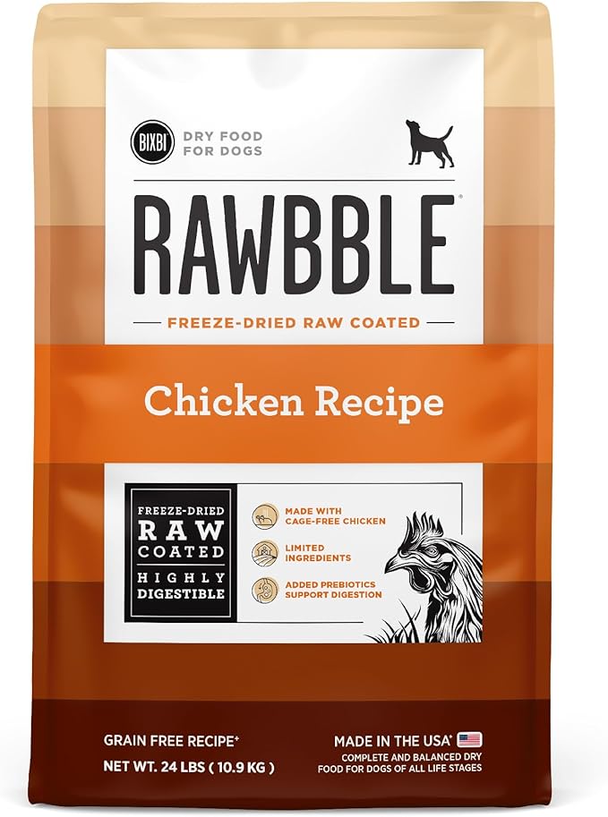 BIXBI Rawbble Dry Dog Food, Chicken, 24 lbs - USA Made with Fresh Meat - No Meat Meal &amp; No Corn, Soy or Wheat - Freeze Dried Raw Coated Dog Food - Minimally Processed for Superior Digestibility