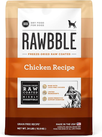 BIXBI Rawbble Dry Dog Food, Chicken, 24 lbs - USA Made with Fresh Meat - No Meat Meal &amp; No Corn, Soy or Wheat - Freeze Dried Raw Coated Dog Food - Minimally Processed for Superior Digestibility
