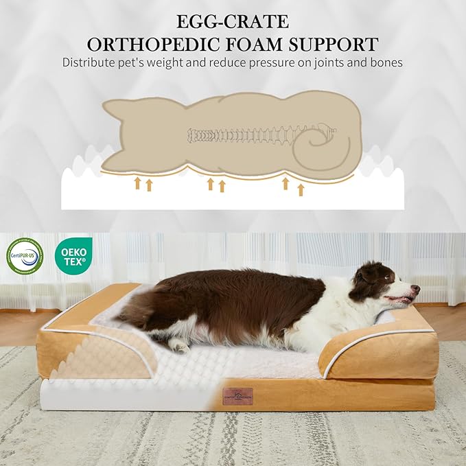 Comfort Expression Small Dog Beds Waterproof Orthopedic Foam Dog Sofa Beds for Small Dogs Comfy Pet Bed with Washable Removable Cover &amp; Non-Slip Bottom(X-Small,Khaki)