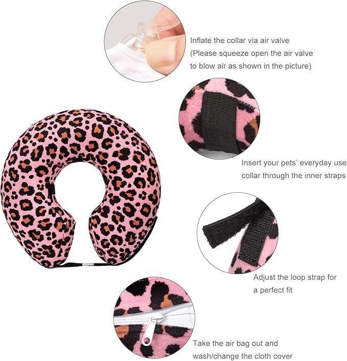 CuteBone Inflatable Soft Dog Cone with Removable Fleece Covers for Small/Medium/Large Dogs and Cats After Surgery GWB10S