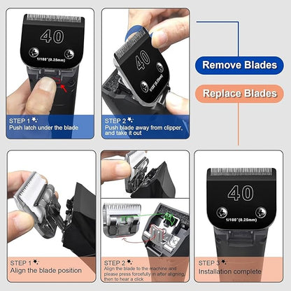 3PACK 40 Blades Dog Grooming Blades Compatible with Ainds/Oster A5/Wahl KM-10 Series Dog Clippers,Detachable Clipper Replacement Blade，Black