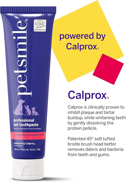 Petsmile Professional Pet Toothpaste for Cats &amp; Dogs - Only VOHC Accepted Toothpaste - Clinically Proven to Control Plaque &amp; Tartar Calprox Formula (Rotisserie Chicken, 4.2 Oz)