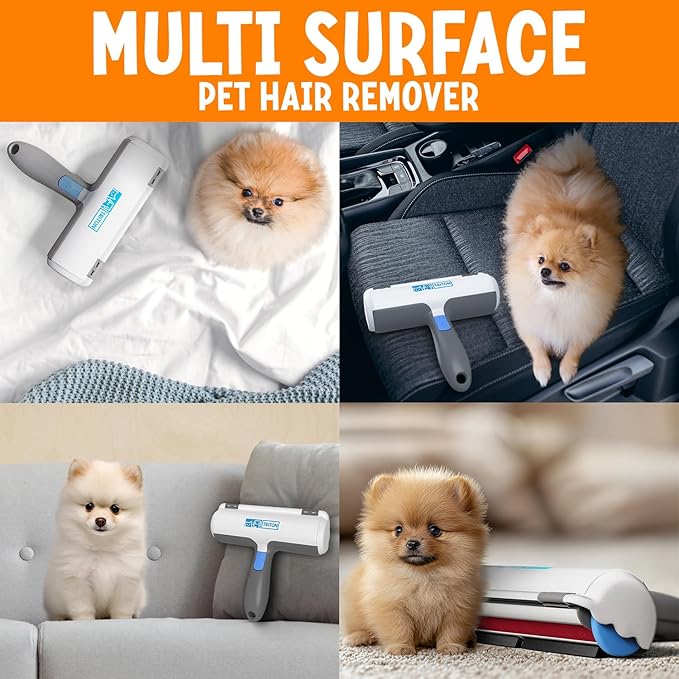 Triton Pet Hair Remover w/Fur Trapping Compartment - Easy to Use Pet Hair Removal Tool - Cat &amp; Dog Hair Remover for Couch, Furniture, Clothes, Bedding, Car - Reusable Lint Roller