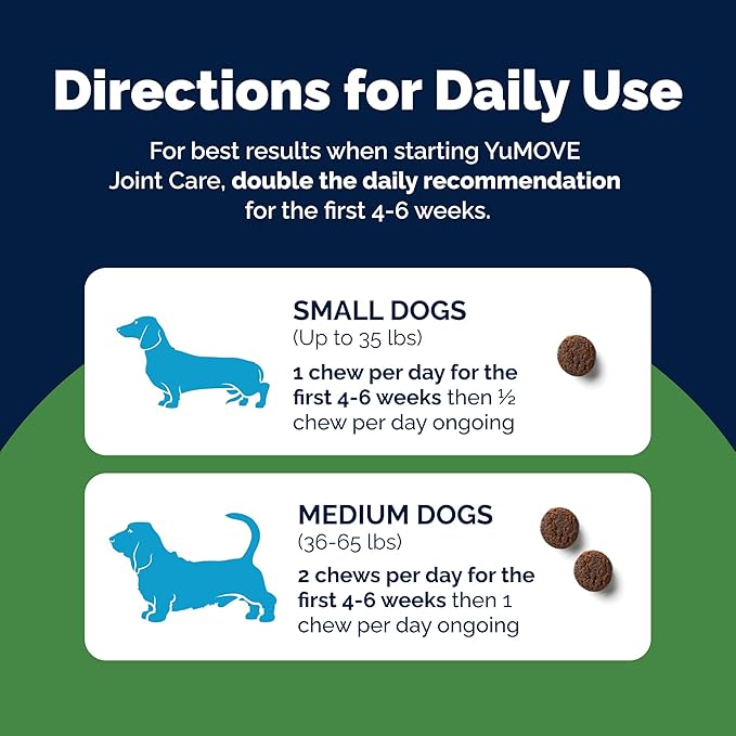 YuMOVE Hip &amp; Joint Supplement for Dogs - With Glucosamine Chondroiton, Green Lipped Mussel , Hyaluronic Acid, and Omega 3 Joint Supplement for Stiffness and Mobility - 60 Chews (Small/Medium Dogs)