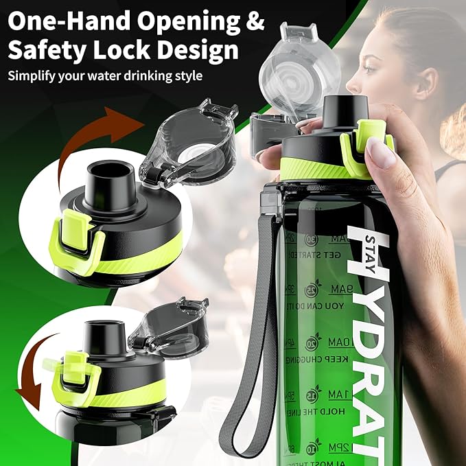 Water Bottle, 32 oz Motivational Water Bottles with Time Marker-Tritan &amp; BPA Free, Sports Water Bottle with Time to Drink &amp; Strap, Wide Mouth, Leakproof -Gift for Christmas Gym Fitness &amp; Outdoor