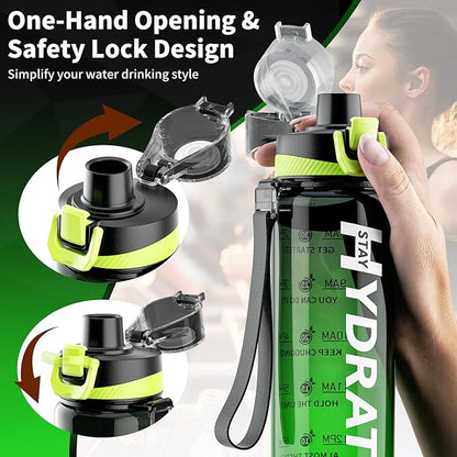 Water Bottle, 32 oz Motivational Water Bottles with Time Marker-Tritan &amp; BPA Free, Sports Water Bottle with Time to Drink &amp; Strap, Wide Mouth, Leakproof -Gift for Christmas Gym Fitness &amp; Outdoor