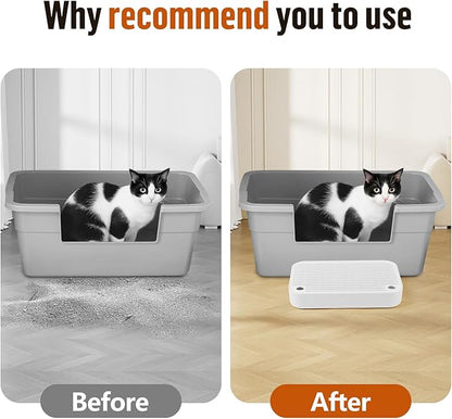 Cat Litter Box Ramp Mat with Filter Function, Cat Step Pedal Stool for Self-Cleaning Litter Box, Easy to Clean, Ideal for Kitten &amp; Elderly Cats (White)