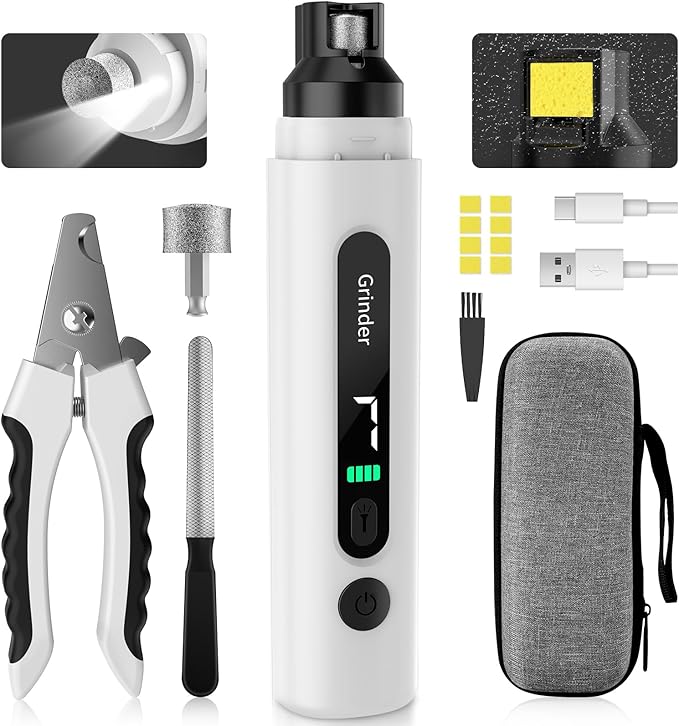 Dog Nail Grinder, 7-Speed Quiet Electric Dog Nail Trimmers, Dog Nail Clippers with Sponge Dust Collection &amp; File for Small Medium Large Dogs, Rechargeable Pet Paw Grooming Supplies Kit