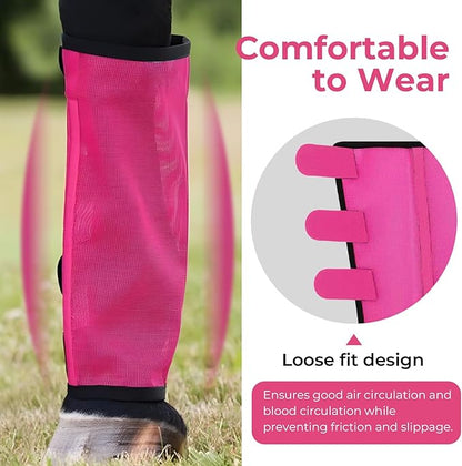 Mesh Horse Fly Boots Set of 4，Adjustable and Universal Loose Fitting &amp; Non-Slip Horse Fly Leggings for Horses,Reduce Stressful Stomping (Pink)