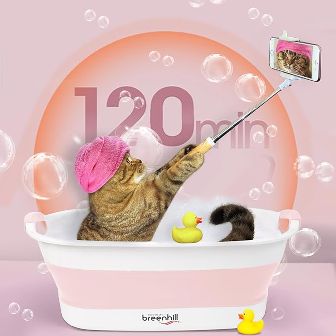 Collapsible Dog Bath Tub for Small Dogs &amp; Cats, Portable Puppy Bath Tub with Water Drain Plug, Space Saving Foldable Pet Bathtub for Indoor &amp; Outdoor Use, Pink