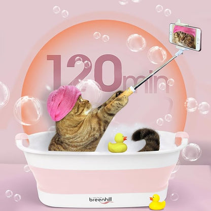 Collapsible Dog Bath Tub for Small Dogs &amp; Cats, Portable Puppy Bath Tub with Water Drain Plug, Space Saving Foldable Pet Bathtub for Indoor &amp; Outdoor Use, Pink