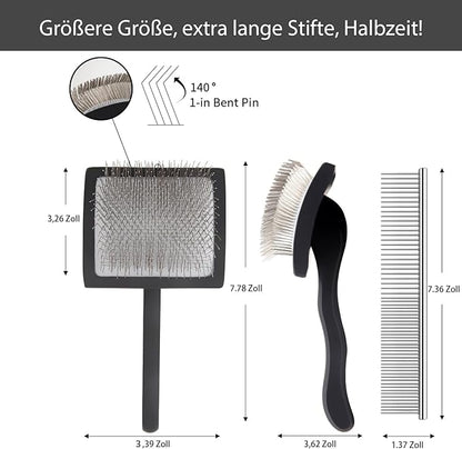 Dog Slicker Brush for Shedding and Grooming Medium or Long Haired Cats, Extra Long &amp; Soft Pin Slicker Brush for Removes Loose Hair, Tangles, Knots, Undercoat, Free Pet Comb, Large Black