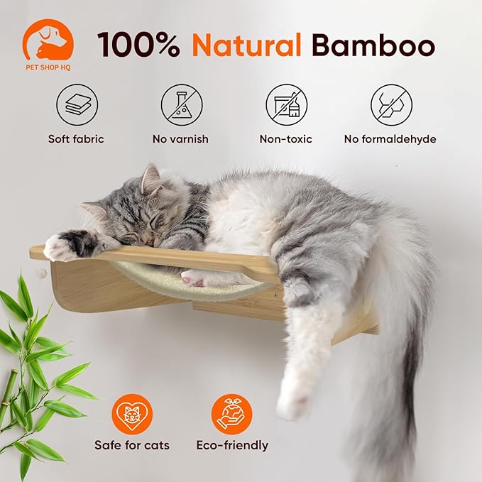 Cat Wall Furniture Set - Bamboo Shelves, Ladders, Cat House, Hammock &amp; More - Space-Saving, Easy Installation, Up to 60lbs