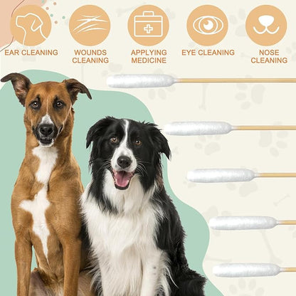 200 PCS Dog Ear Cleaning Kit; 6-Inch Large Cotton Swabs for Gentle &amp; Effective Cleaning. Safe and Hygienic Pet Ear Cleaning Solution
