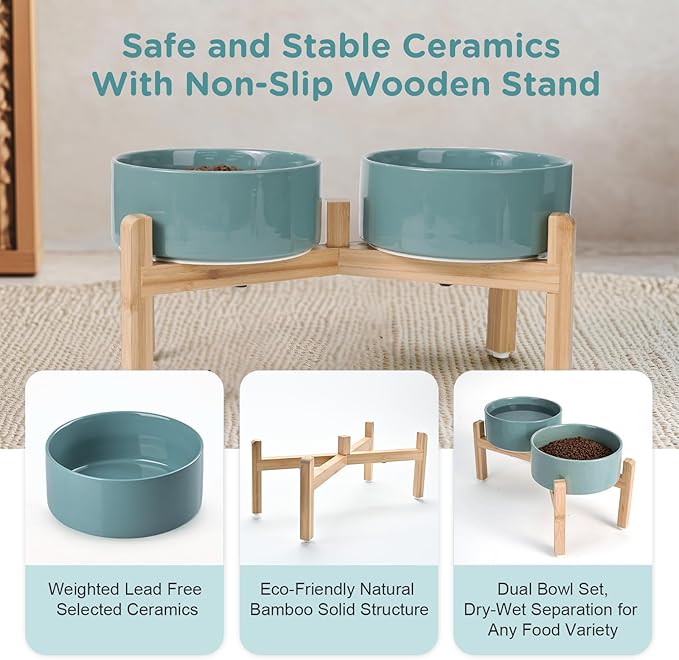 SPUNKYJUNKY Elevated Dog Bowls Ceramic, 7.3&