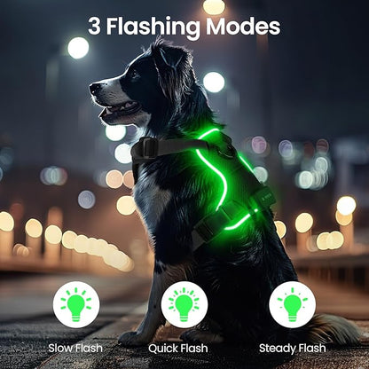 Light Up Dog Harness,Reflective Pet Harness Rechargeable,Led Dog Vest Harness for Night Walking,Adjustable Dog Safety Vest for Small Medium Large Dogs-No Pull,Black,XL