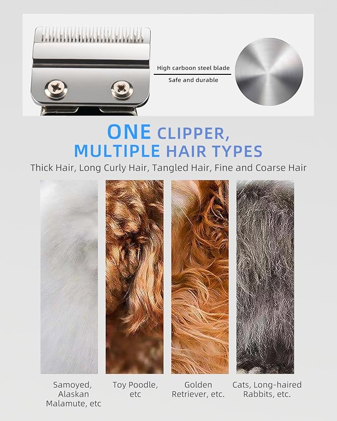 Professional Dog Grooming Clippers Kit, 24V High Power for Thick Coats, Quiet Dog Clippers with 10 Metal Guard Combs &amp; Brush, Ideal Dog Hair Remover for Cats and Pets
