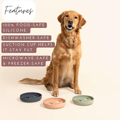 The Slowdown Bowl Silicone Slow Feeder for Dogs &amp; Puppies, Slow Eating Modern Lick Mat Design Reduces Gulping, Fits 2 Cups 7.5” Across x 1.5” Tall, Mealtime Challenge, Medium-Sage