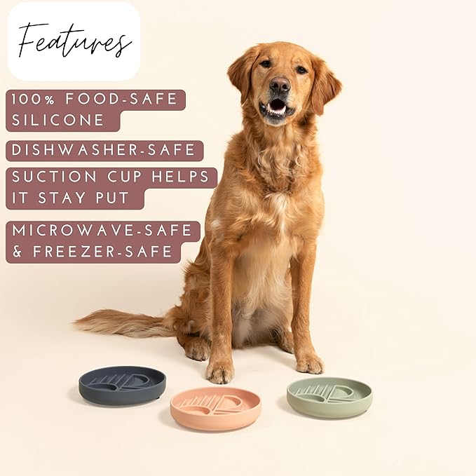 The Slowdown Bowl Silicone Slow Feeder for Dogs &amp; Puppies, Slow Eating Modern Lick Mat Design Reduces Gulping, Fits 2 Cups 7.5” Across x 1.5” Tall, Mealtime Challenge, Medium-Blush