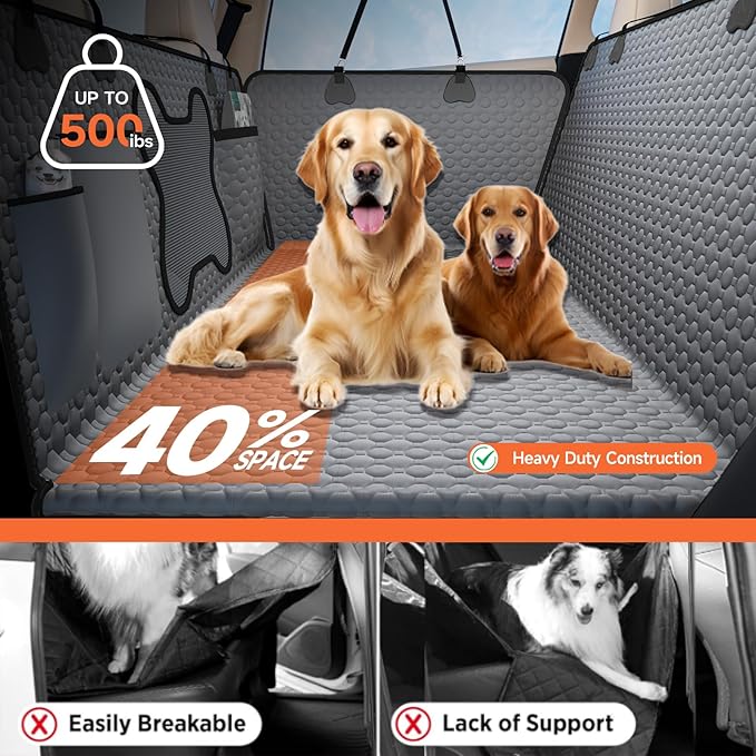 Hard Bottom Dog Car Seat Cover for Back Seat – Waterproof Nonslip Hammock Extender for Trucks &amp; SUVs, Heavy Duty Pet Protector, Gray Oxford Fabric