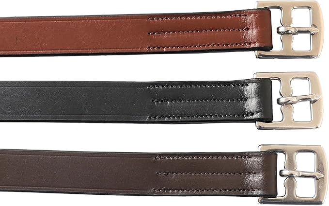 Exion Pre-Stretched Leather Stirrup Leathers for English Saddles | Premium Vegetable-Tanned Non-Stretch Stirrups for Jumping, Dressage &amp; Schooling | 18-Hole Numbered Adjustment &amp; SS Buckles