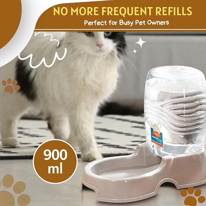Flexzion Automatic Gravity Pet Waterer for Cat &amp; Dog - Non-Skid &amp; Easy-Clean Auto Replenish Water Dispenser Drinking Bowl (1/4 Gallon/ 900ml), Beige